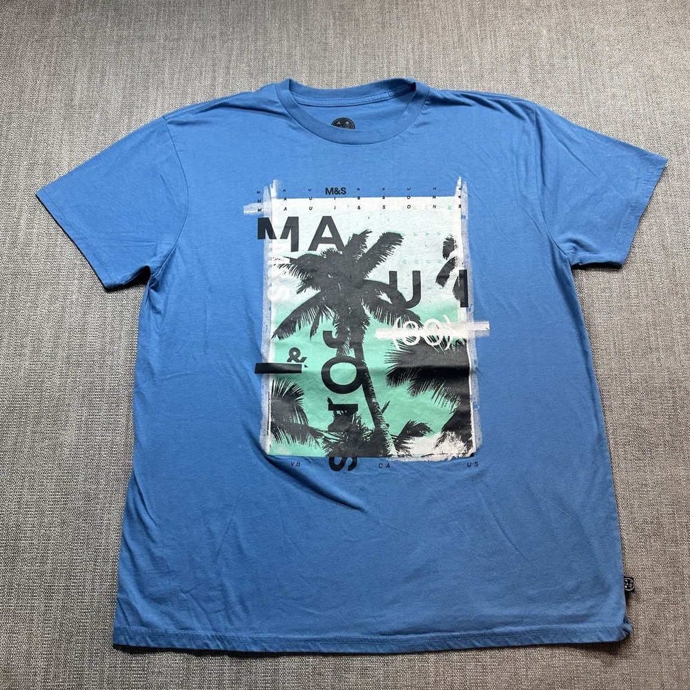 Maui and Sons Palm Fusion Deep Water‎ Graphic T-Shirt Mens XL Blue Surf Beach